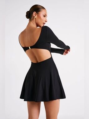 Meshki Renee Recycled Nylon Long Sleeve Mini Dress in Black - Size S